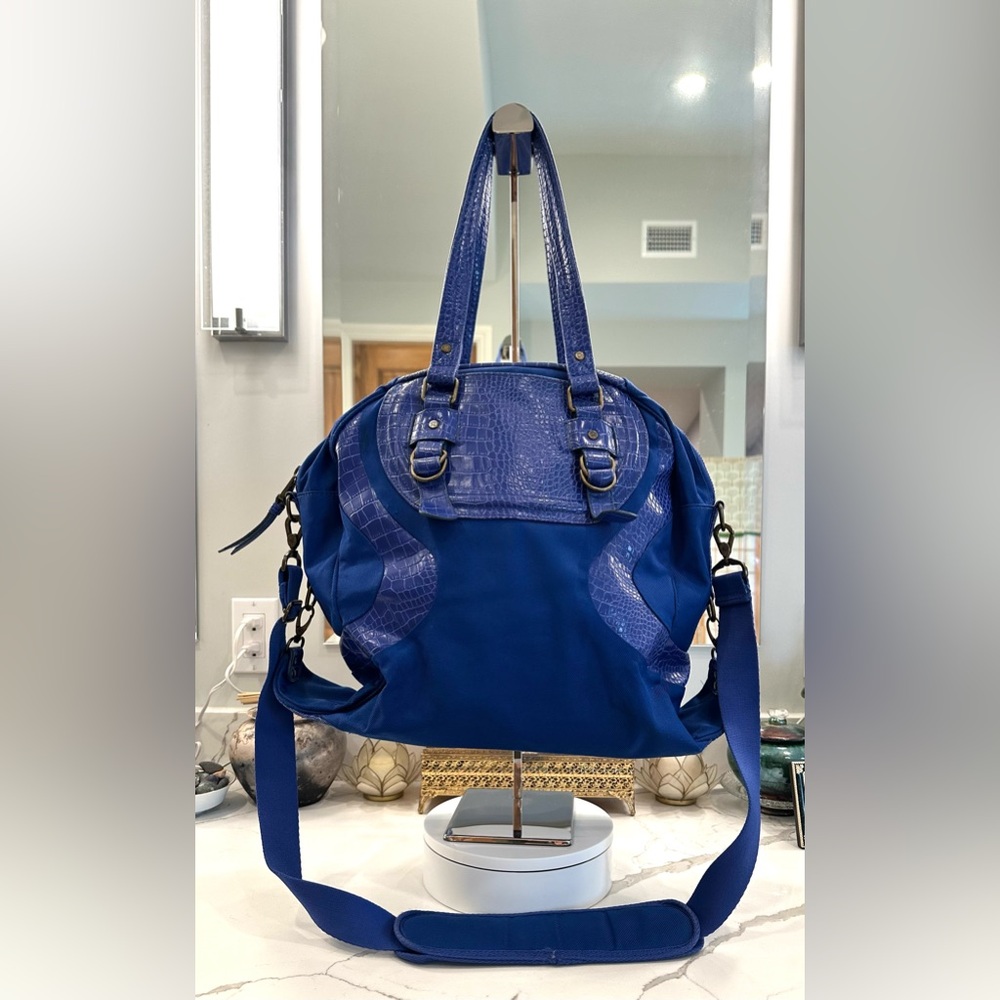 lululemon athletica - Cobalt-Blue Bag, Canvas/Embossed Faux-Croc Details - VGUC